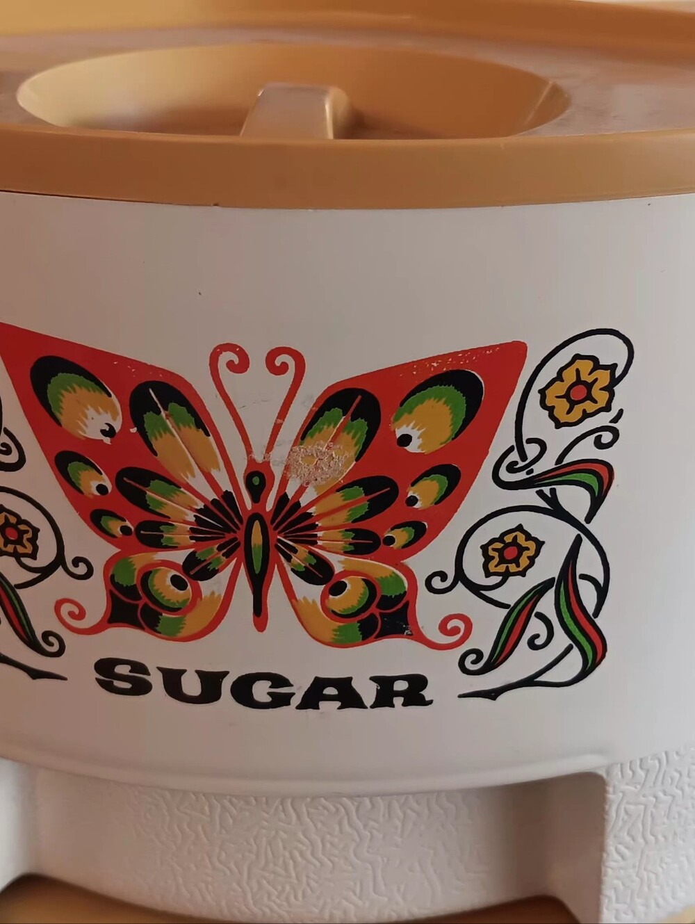 Vintage Butterfly Sugar Canister - White with Red & Green Design